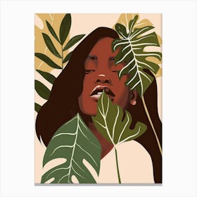 Portrait Of A Woman With Leaves 10 Canvas Print