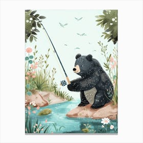 American Black Bear Fishing In A Stream Storybook Illustration 1 Canvas Print