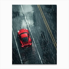 Red Sports Car In The Rain 1 Canvas Print