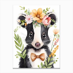 Baby Skunk Flower Crown Bowties Woodland Animal Nursery Decor (23) Canvas Print