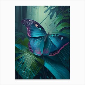 Morpho Butterfly In Rain Forest Vintage Pastel 1 Canvas Print