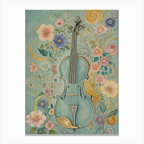 Blue Violin And Flowers Canvas Print