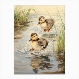 Ducklings Splashing Around 1 Canvas Print