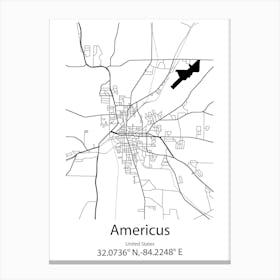 Americus,United States Minimalist Map Canvas Print