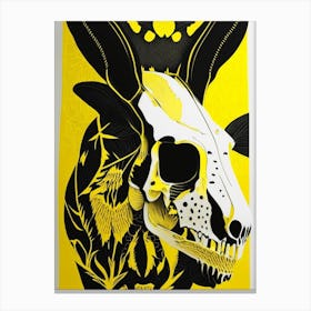 Animal Skull Yellow Linocut Canvas Print