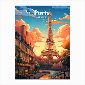 Paris France Sunset Modern Travel Art Canvas Print