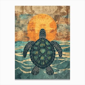 Sea Turtle Collage In The Sunset 1 Canvas Print