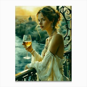 Bohemian Woman With A Glass Of Wine Impasto Painting Canvas Print