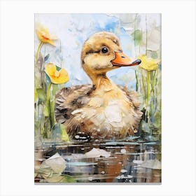 Duckling Mixed Media Paint Collage 3 Canvas Print