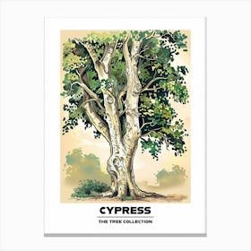 Cypress Tree Storybook Illustration 4 Poster Canvas Print
