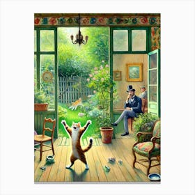 Joyful Cat in a Victorian Garden Canvas Print