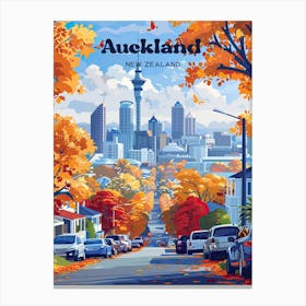 Auckland New Zealand Cityscape Digital Travel Illustration Canvas Print