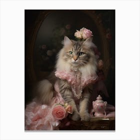 Cat On A Vanity Table Rococo Style 2 Canvas Print
