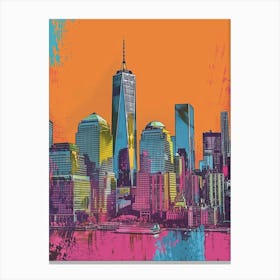 Manhattan Skyline New York Colourful Silkscreen Illustration 2 Canvas Print