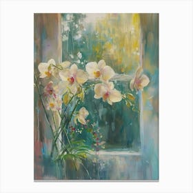 Orchid Flowers On A Cottage Window 1 Canvas Print