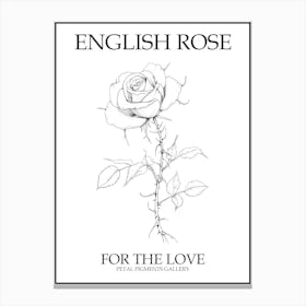 English Rose Black And White Line Drawing 31 Poster Canvas Print