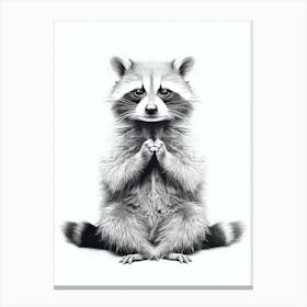 Yoga Raccoon Llustration Black And White  Canvas Print