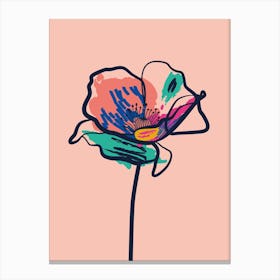 Poppy Flower Minimal Line Art Pink Canvas Print