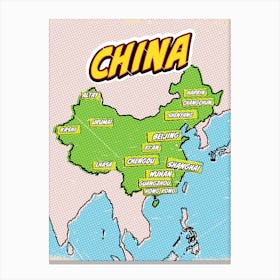 Pop Art Map Of China Canvas Print