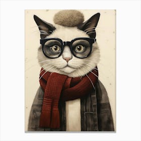 Ragdoll Cat With Glasses Canvas Print