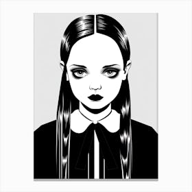 Portrait Of Wednesday Addams Line Art Dark 4 Fan Art Canvas Print