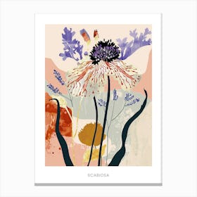 Colourful Flower Illustration Poster Scabiosa 1 Canvas Print