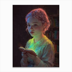 Little Girl Reading A Book Canvas Print