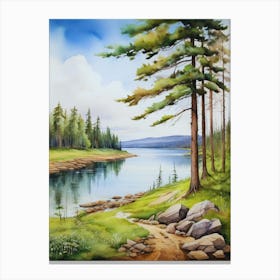 Watercolour Of A Lake 5 Canvas Print