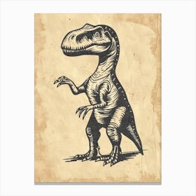 Velociraptor Dinosaur Black Ink & Sepia Illustration 1 Canvas Print