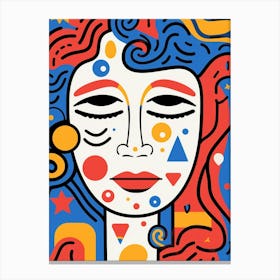 Closed Eyes Red & Blue Geometric Face Canvas Print