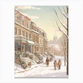 Vintage Winter Illustration Montreal Canada Canvas Print