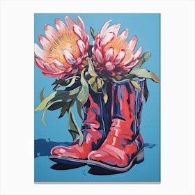A Painting Of Cowboy Boots With Protea Flowers, Fauvist Style, Still Life 2 Canvas Print