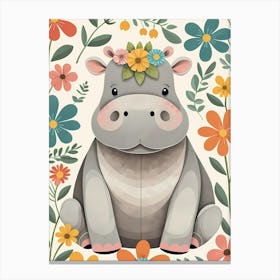 Floral Baby Hippo Nursery Illustration (61) Canvas Print
