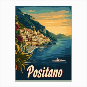 Aihrgdesign A Retro Travel Poster For Positano 1 Canvas Print