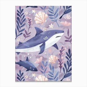 Purple Blue Shark Illustration 1 Canvas Print