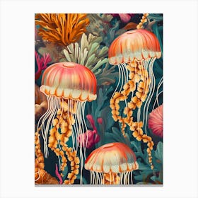 Bunte Jellyfish Malerei, Unterwasser Welt mit Algen-Korallen Canvas Print