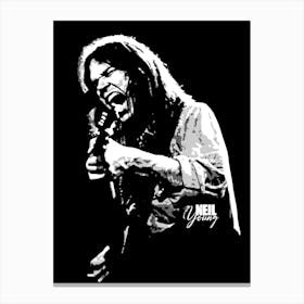 Neil Young Musician Legend in Grayscale Canvas Print