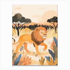 African Lion Hunting In The Savannah Illustration 1 Canvas Print