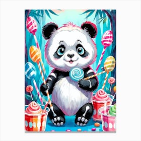 Cute Skeleton Panda Halloween Painting (28) Canvas Print