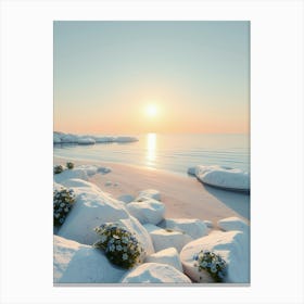 Snowy Beach With Flowers Canvas Print