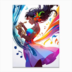 Jazz Girl With Trumpet Canvas Print