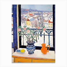 The Windowsill Of Lucerne   Switzerland Snow Inspired By Matisse 3 Canvas Print