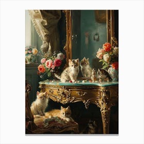 Kittens Sat On A Vanity Table Rococo Painting Inspired 2 Canvas Print