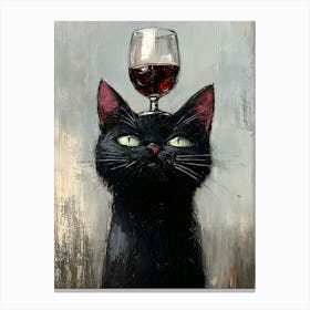 Black Cat Balances Wine On Head Canvas Print