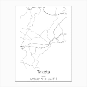 Taketa,Japan Minimalist Map Canvas Print