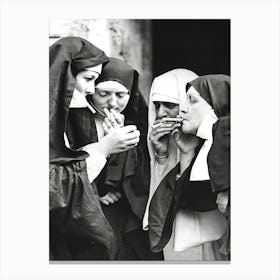 Nuns Smoking, Funny Vintage Black and White Old Photo Canvas Print