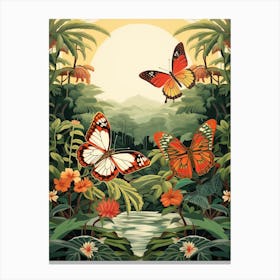Butterflies In The Jungle Japanese Style Painting 3 Canvas Print