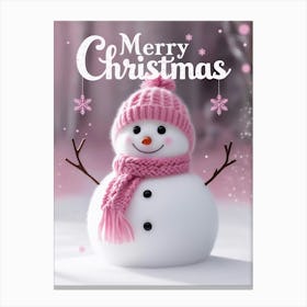 Merry Christmas Cute Snowman Pink Canvas Print