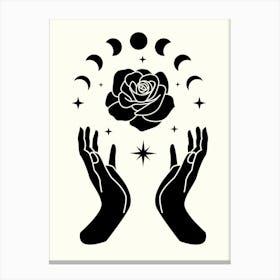 Two Hands Holding A Rose Hand Drawing Aesthetic Illustration Canvas Print