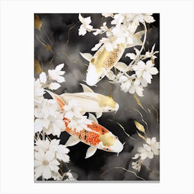 Black And White Koi Fish Watercolour With Botanicals 4 Canvas Print